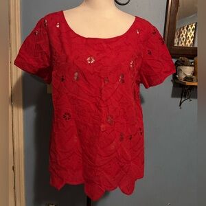 August Silk Options, Red, Eyelet, Top